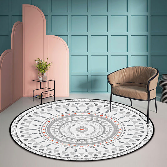Grey Bedroom Rug Southwestern Circle Triangle Pattern Area Rug Polyester Pet Friendly Carpet White Clearhalo 'Area Rug' 'Rugs' 'Southwestern' Rug' 1584228