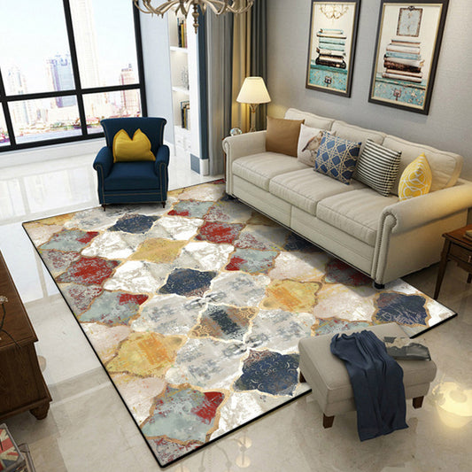 Ivory Bedroom Rug Moroccan Geometry Pattern Area Rug Polyester Non-Slip Backing Pet Friendly Carpet Red Clearhalo 'Area Rug' 'Moroccan' 'Rugs' Rug' 1584236