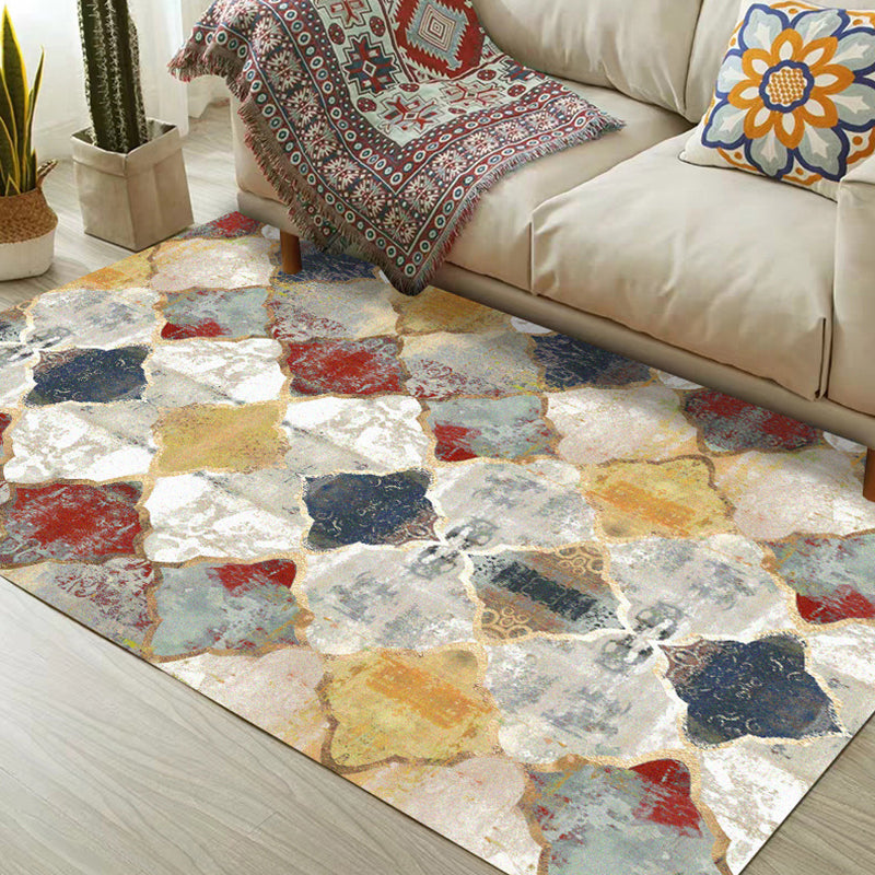 Ivory Bedroom Rug Moroccan Geometry Pattern Area Rug Polyester Non-Slip Backing Pet Friendly Carpet Clearhalo 'Area Rug' 'Moroccan' 'Rugs' Rug' 1584237