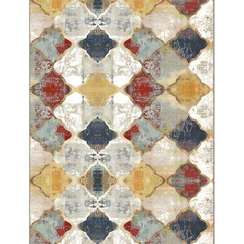 Ivory Bedroom Rug Moroccan Geometry Pattern Area Rug Polyester Non-Slip Backing Pet Friendly Carpet Clearhalo 'Area Rug' 'Moroccan' 'Rugs' Rug' 1584238