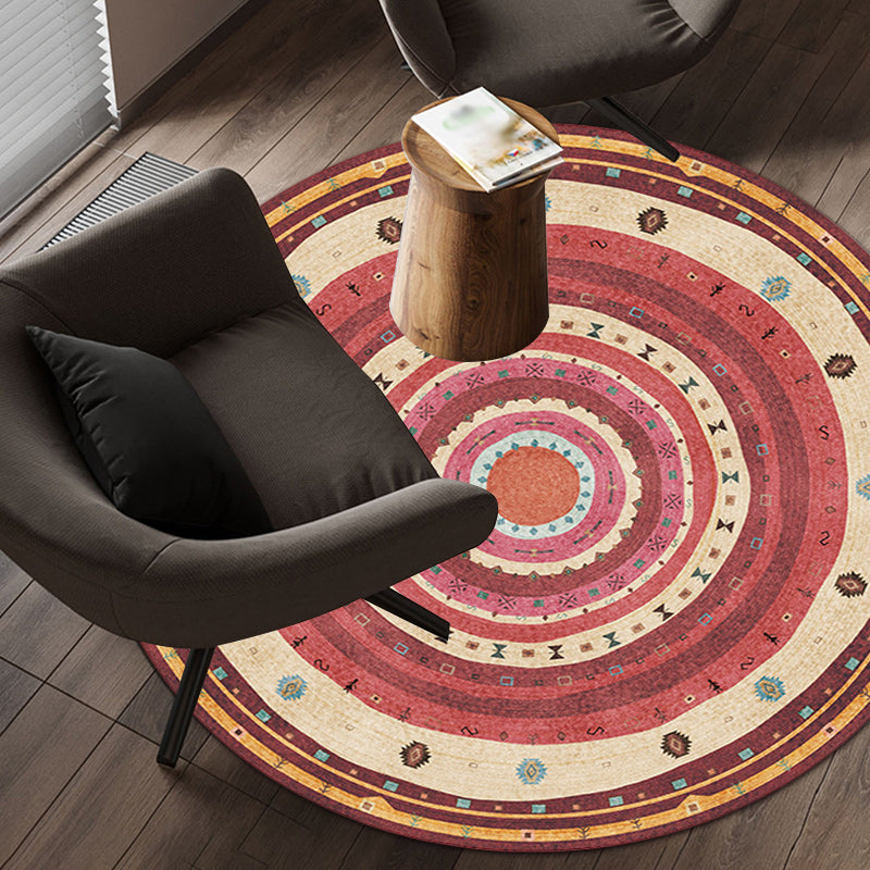 Bohemian Living Room Rug in Red Circle Print Rug Polyester Washable Stain-Resistant Pet Friendly Area Rug Clearhalo 'Area Rug' 'Bohemian' 'Rugs' Rug' 1584259