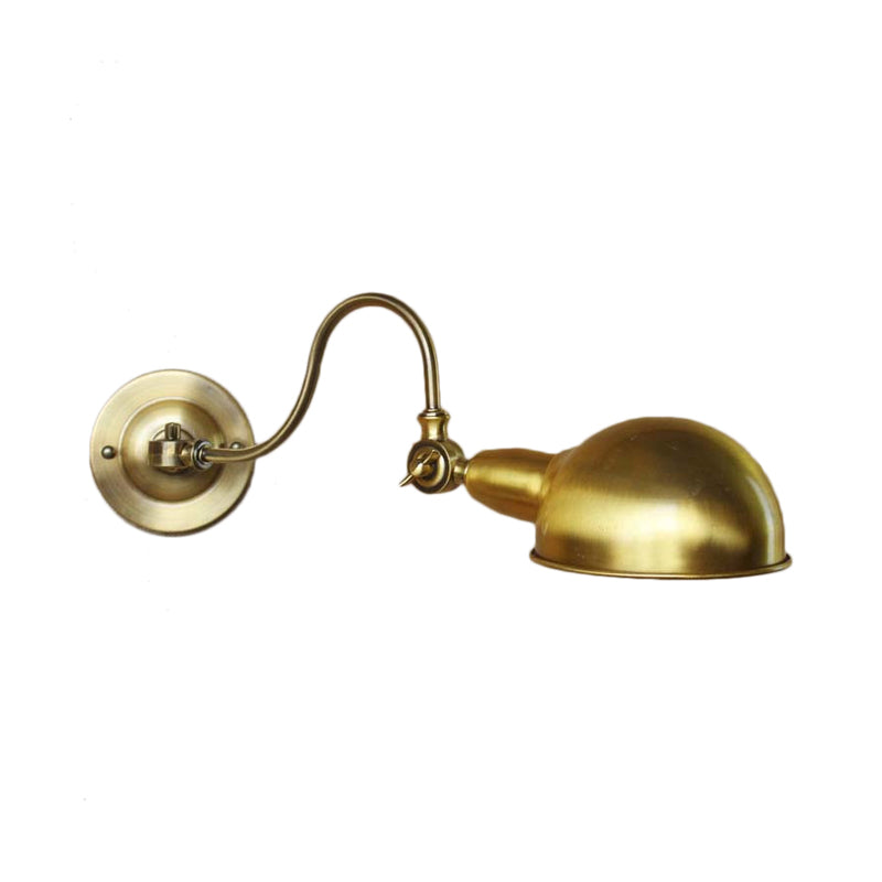 Brass 1 Head Wall Lighting Vintage Metallic Dome Shade Wall Sconce Light with Gooseneck Arm Clearhalo 'Art deco wall lights' 'Cast Iron' 'Glass' 'Industrial wall lights' 'Industrial' 'Middle century wall lights' 'Modern' 'Rustic wall lights' 'Tiffany' 'Traditional wall lights' 'Wall Lamps & Sconces' 'Wall Lights' Lighting' 158430