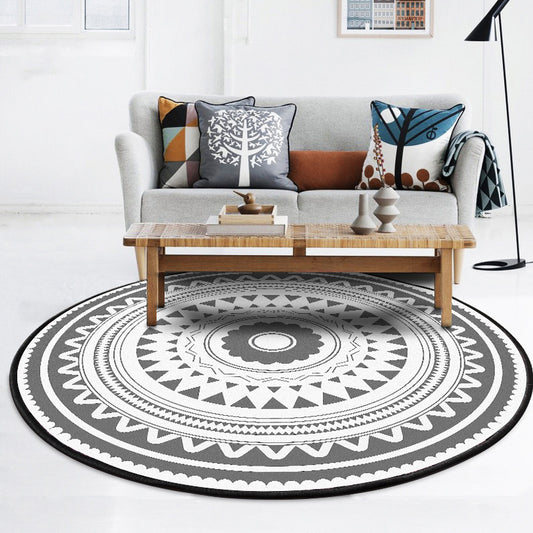 Eclectic Bohemian Rug in White and Grey Floral Circle Triangle Pattern Rug Polyester Washable Carpet for Home Decoration Grey Clearhalo 'Area Rug' 'Bohemian' 'Rugs' Rug' 1584311