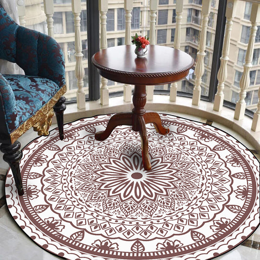 Tribal Southwestern Rug Colorful Circle Diamond Pattern Rug Polyester Anti-Slip Backing Carpet for Home Decoration Brown