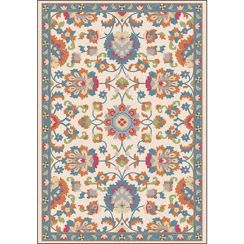 Persian Moroccan Rug in Ivory and Grey Flower Leaf Motif Pattern Rug Polyester Washable Carpet for Home Decoration Clearhalo 'Area Rug' 'Moroccan' 'Rugs' Rug' 1584342