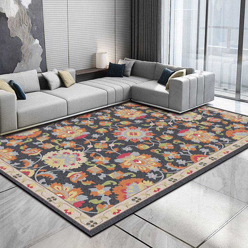 Persian Moroccan Rug in Ivory and Grey Flower Leaf Motif Pattern Rug Polyester Washable Carpet for Home Decoration Clearhalo 'Area Rug' 'Moroccan' 'Rugs' Rug' 1584349