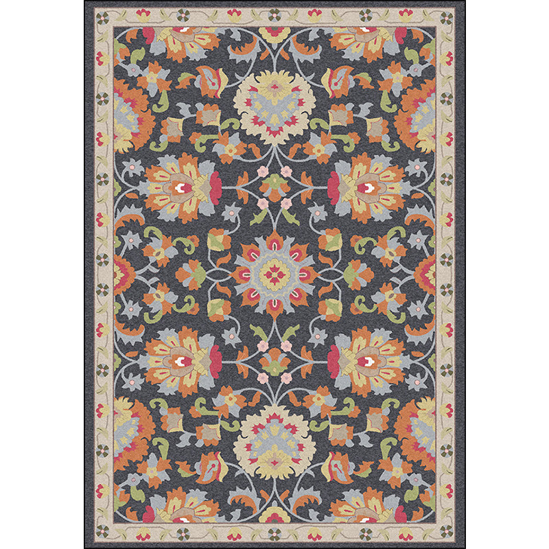 Persian Moroccan Rug in Ivory and Grey Flower Leaf Motif Pattern Rug Polyester Washable Carpet for Home Decoration Clearhalo 'Area Rug' 'Moroccan' 'Rugs' Rug' 1584350