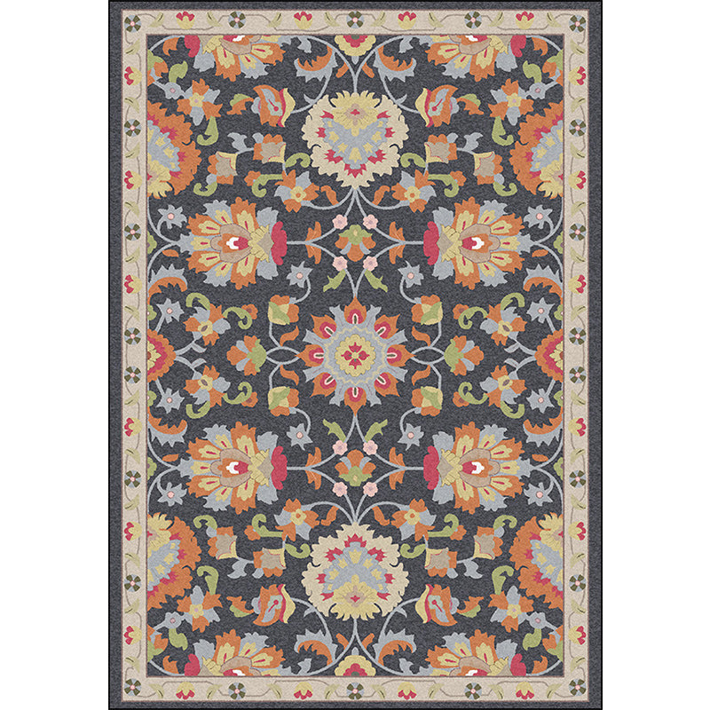 Persian Moroccan Rug in Ivory and Grey Flower Leaf Motif Pattern Rug Polyester Washable Carpet for Home Decoration Clearhalo 'Area Rug' 'Moroccan' 'Rugs' Rug' 1584350