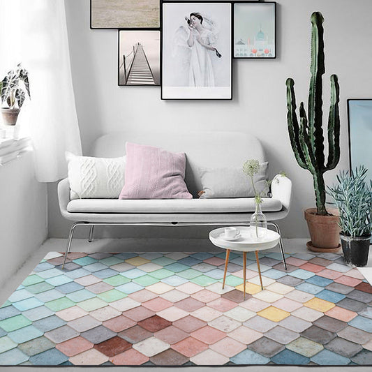 Modern Living Room Rug Colorful Scales Diamond Print Rug Polyester Stain-Resistant Area Rug Pink Clearhalo 'Area Rug' 'Modern' 'Rugs' Rug' 1584364
