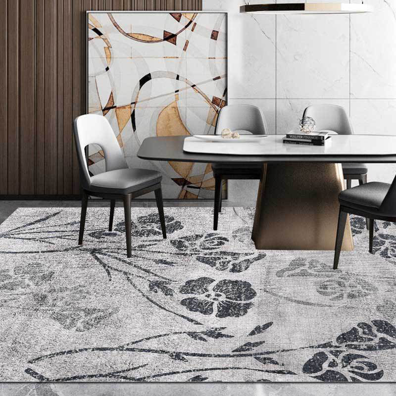 Grey Shabby Chic Rug Polyester Floral Pattern Rug Washable Non-Slip Backing Carpet for Living Room Clearhalo 'Area Rug' 'Rugs' 'Shabby Chic' Rug' 1584404