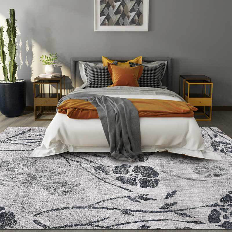 Grey Shabby Chic Rug Polyester Floral Pattern Rug Washable Non-Slip Backing Carpet for Living Room Clearhalo 'Area Rug' 'Rugs' 'Shabby Chic' Rug' 1584405