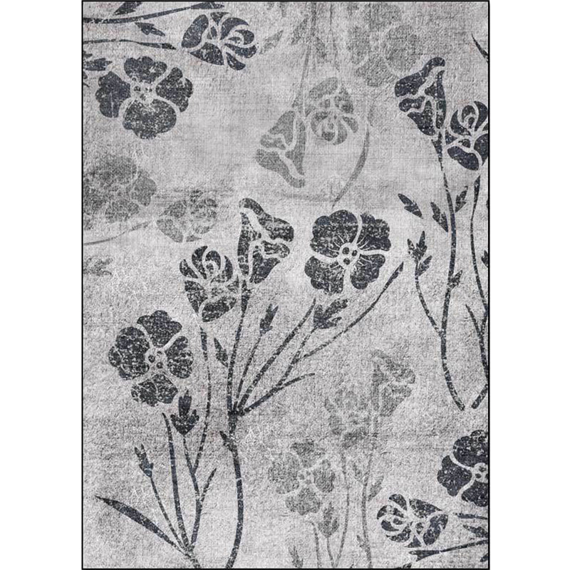 Grey Shabby Chic Rug Polyester Floral Pattern Rug Washable Non-Slip Backing Carpet for Living Room Clearhalo 'Area Rug' 'Rugs' 'Shabby Chic' Rug' 1584406