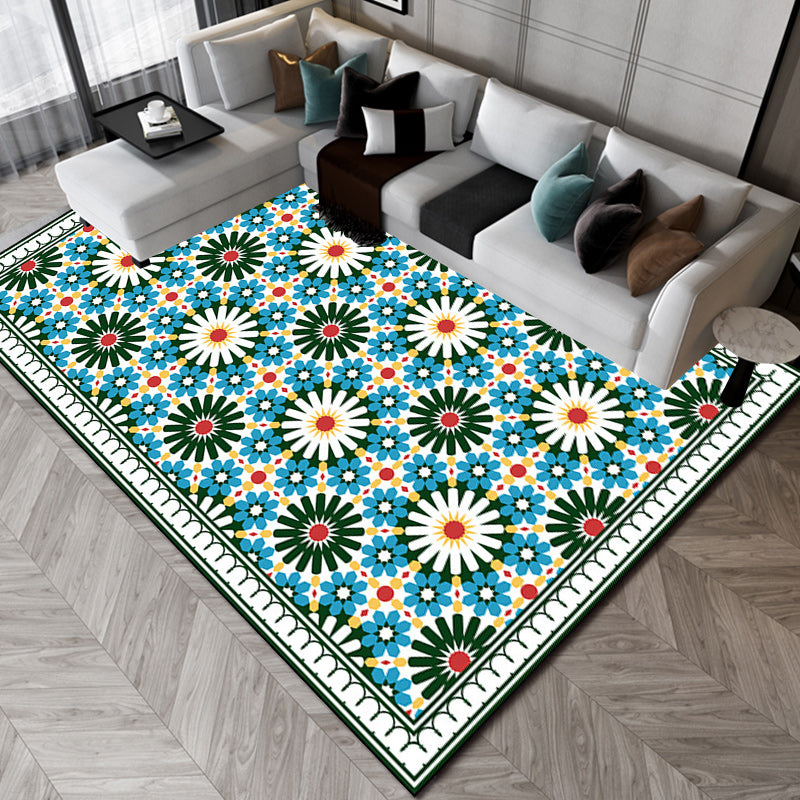 Persian Moroccan Rug in Green Geometry Floral Pattern Rug Polyester Pet Friendly Carpet for Home Decoration Clearhalo 'Area Rug' 'Moroccan' 'Rugs' Rug' 1584448