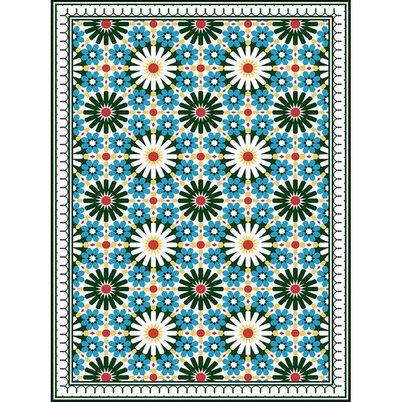 Persian Moroccan Rug in Green Geometry Floral Pattern Rug Polyester Pet Friendly Carpet for Home Decoration Clearhalo 'Area Rug' 'Moroccan' 'Rugs' Rug' 1584449
