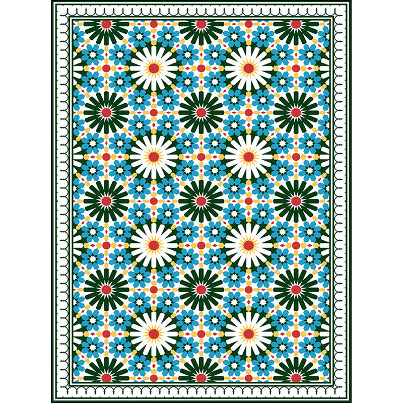 Persian Moroccan Rug in Green Geometry Floral Pattern Rug Polyester Pet Friendly Carpet for Home Decoration Clearhalo 'Area Rug' 'Moroccan' 'Rugs' Rug' 1584449