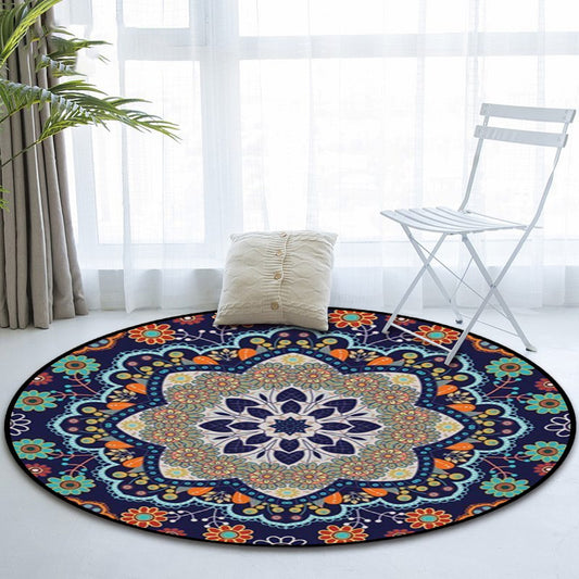 Mediterranean Moroccan Rug in Blue Floral Pattern Rug Polyester Pet Friendly Carpet for Home Decoration Dark Blue Clearhalo 'Area Rug' 'Moroccan' 'Rugs' Rug' 1584464
