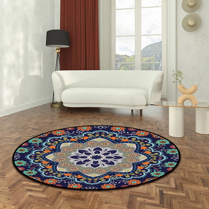 Mediterranean Moroccan Rug in Blue Floral Pattern Rug Polyester Pet Friendly Carpet for Home Decoration Clearhalo 'Area Rug' 'Moroccan' 'Rugs' Rug' 1584465