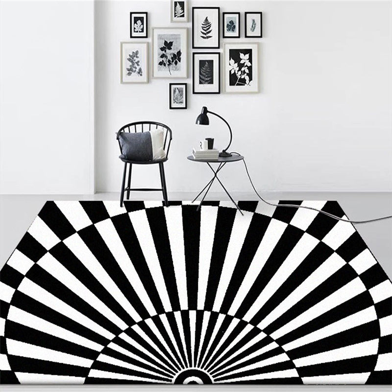 Novelty Living Room Rug in Black and White 3D Semicircle Stripe Print Rug Polyester Pet Friendly Washable Area Rug Black Clearhalo 'Area Rug' 'Rug' 1584512