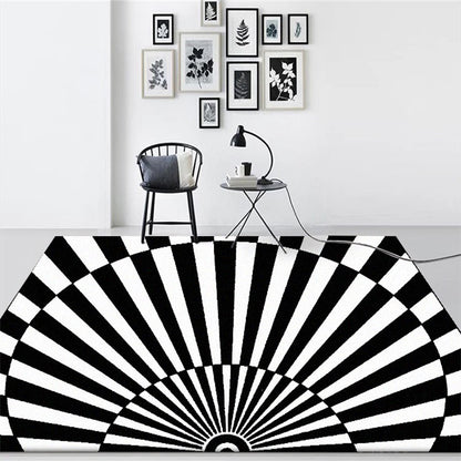 Novelty Living Room Rug in Black and White 3D Semicircle Stripe Print Rug Polyester Pet Friendly Washable Area Rug Black Clearhalo 'Area Rug' 'Rug' 1584512