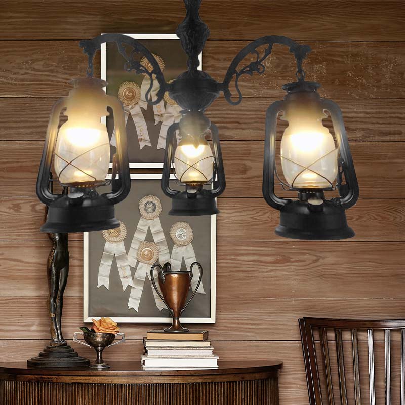 Clear Glass Black/Silver/Red Chandelier Light Lantern 3-Light Industrial Pendant Lamp for Kitchen Clearhalo 'Cast Iron' 'Ceiling Lights' 'Chandeliers' 'Industrial Chandeliers' 'Industrial' 'Metal' 'Middle Century Chandeliers' 'Rustic Chandeliers' 'Tiffany' Lighting' 158452