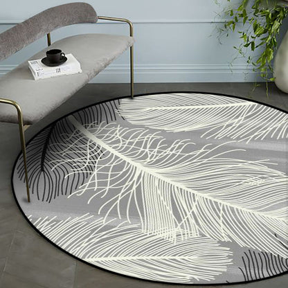 Grey and Black Tropical Rug Polyester Feather Print Rug Washable Non-Slip Backing Carpet for Living Room Black-White Clearhalo 'Area Rug' 'Rug' 1584528