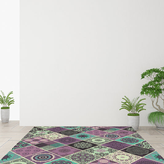 Purple Bedroom Rug Moroccan Floral Diamond Pattern Area Rug Polyester Non-Slip Backing Machine Washable Carpet Clearhalo 'Area Rug' 'Moroccan' 'Rugs' Rug' 1584553