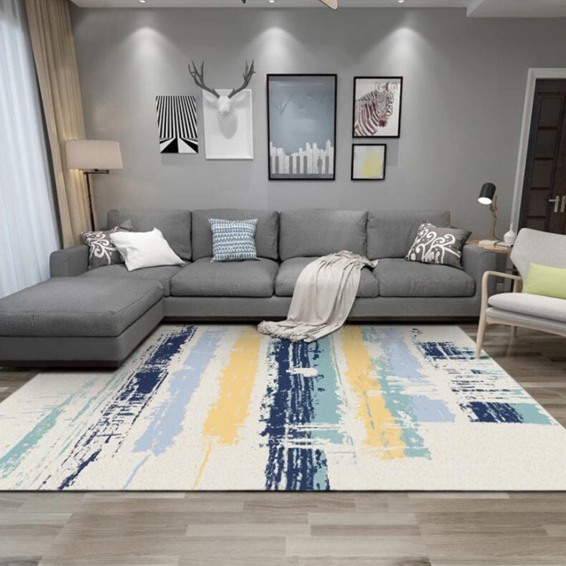 Ivory Bedroom Rug Modern Abstract Ink Painting Pattern Area Rug Polyester Machine Washable Pet Friendly Carpet Clearhalo 'Area Rug' 'Modern' 'Rugs' Rug' 1584610