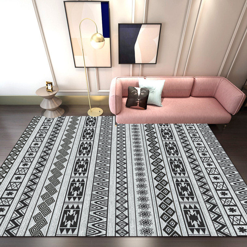 Southwestern Living Room Rug in Grey Stripe Flower Geometry Print Rug Polyester Anti-Slip Backing Area Rug Clearhalo 'Area Rug' 'Rugs' 'Southwestern' Rug' 1584631