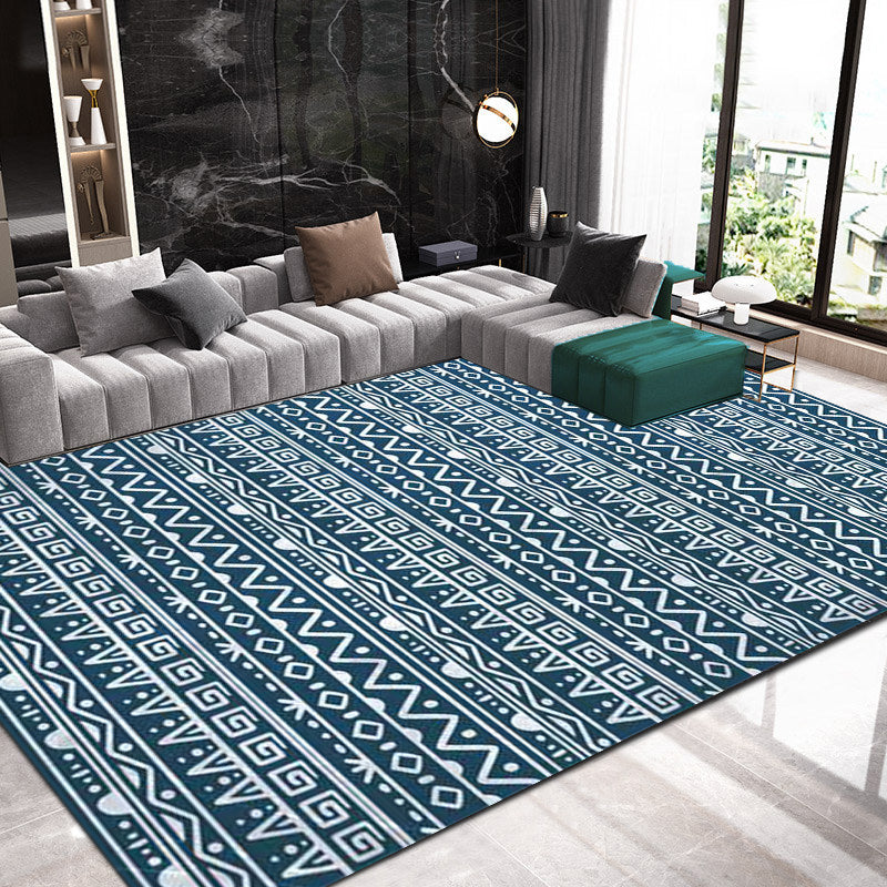 Americana Southwestern Rug in Blue Stripes Greek Keys Wave Pattern Rug Polyester Washable Carpet for Home Decoration Clearhalo 'Area Rug' 'Rugs' 'Southwestern' Rug' 1584645