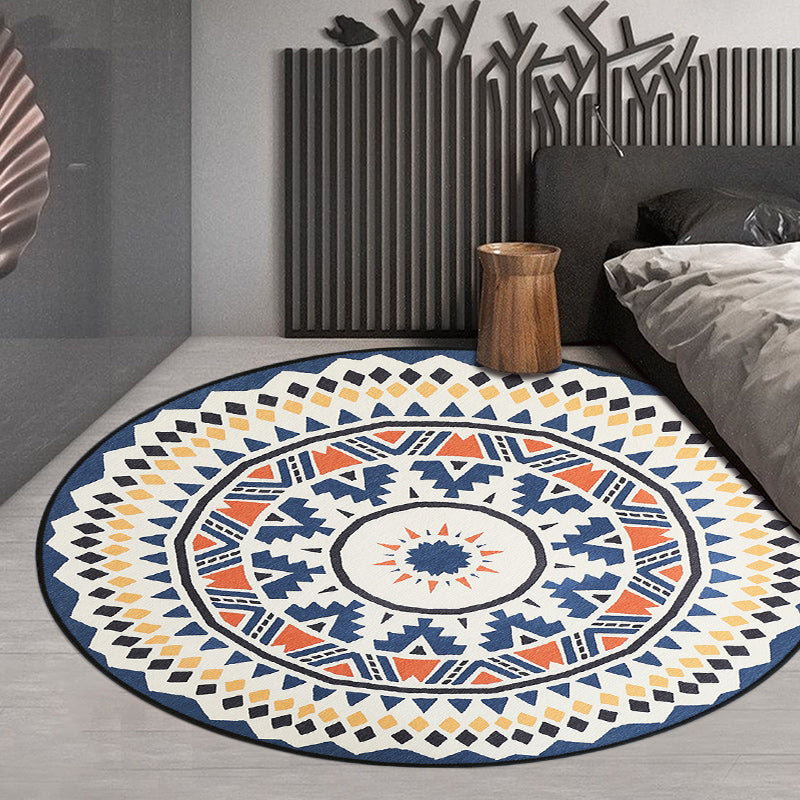 Southwestern Living Room Rug in Ivory Circle Diamond Triangle Print Rug Polyester Washable Non-Slip Area Rug Blue Clearhalo 'Area Rug' 'Rugs' 'Southwestern' Rug' 1584652