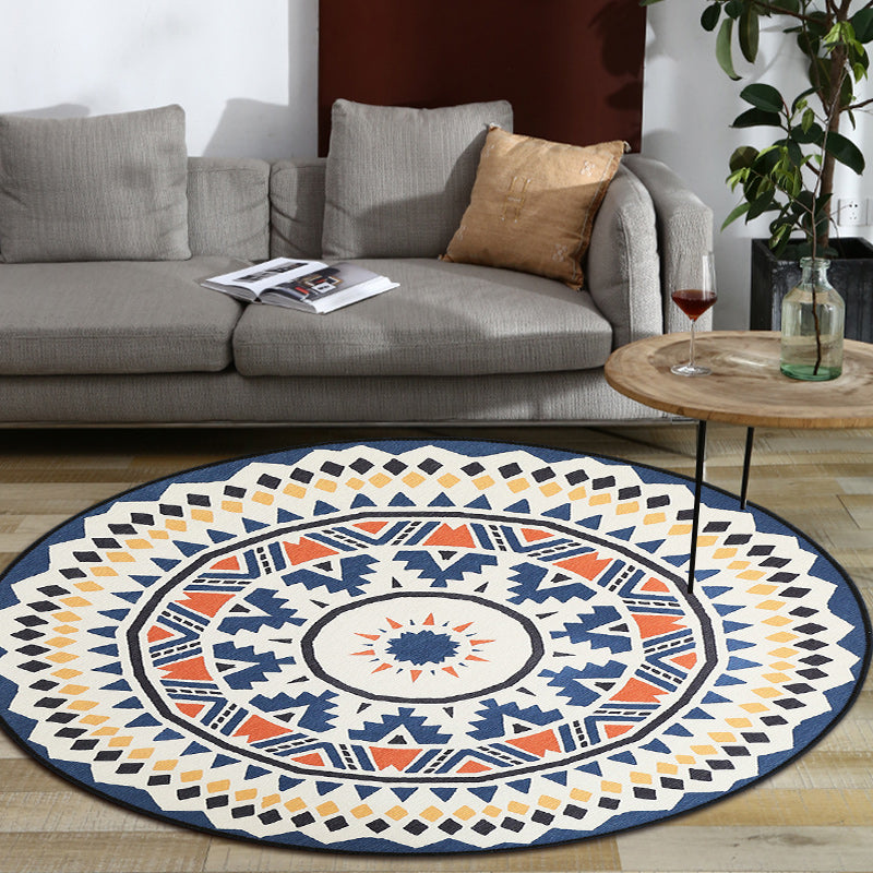 Southwestern Living Room Rug in Ivory Circle Diamond Triangle Print Rug Polyester Washable Non-Slip Area Rug Clearhalo 'Area Rug' 'Rugs' 'Southwestern' Rug' 1584653