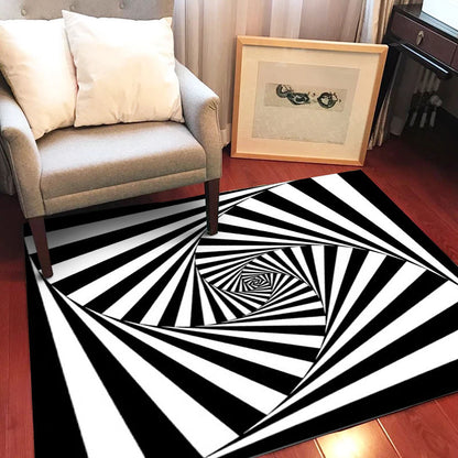 Novelty Living Room Rug in Black and White 3D Stripe Print Rug Polyester Non-Slip Machine Washable Area Rug Black Clearhalo 'Area Rug' 'Rug' 1584676