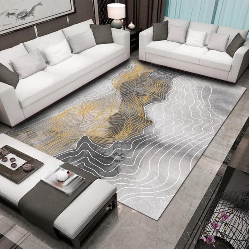 Grey Bedroom Rug Modern Abstract Swirl Pattern Area Rug Polyester Machine Washable Anti-Slip Backing Carpet Grey Clearhalo 'Area Rug' 'Modern' 'Rugs' Rug' 1584723