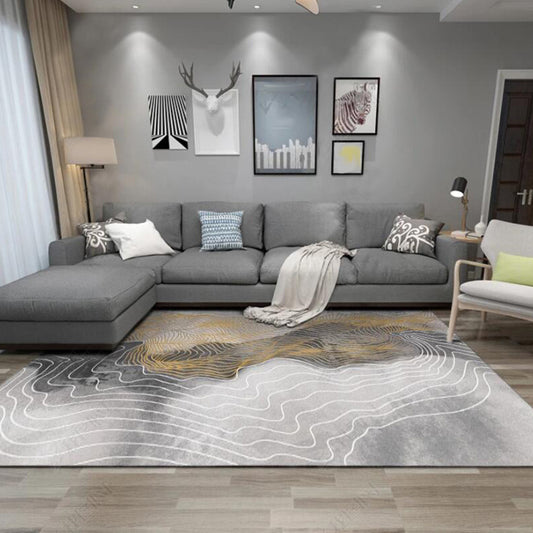 Grey Bedroom Rug Modern Abstract Swirl Pattern Area Rug Polyester Machine Washable Anti-Slip Backing Carpet Clearhalo 'Area Rug' 'Modern' 'Rugs' Rug' 1584724