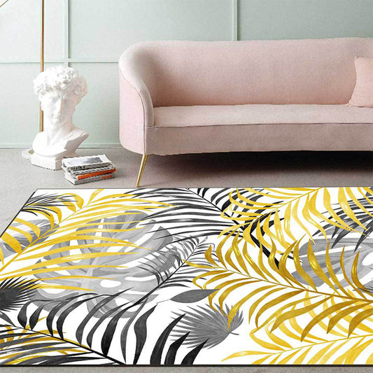 Yellow and White Casual Rug Polyester Leaf Print Rug Washable Non-Slip Backing Carpet for Living Room Clearhalo 'Area Rug' 'Rug' 1584769