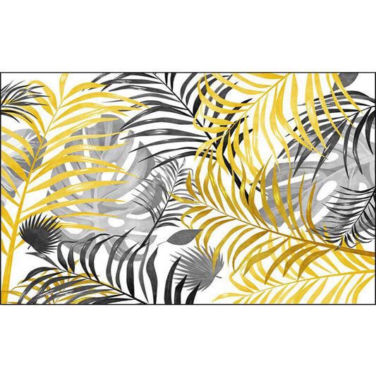 Yellow and White Casual Rug Polyester Leaf Print Rug Washable Non-Slip Backing Carpet for Living Room Clearhalo 'Area Rug' 'Rug' 1584770