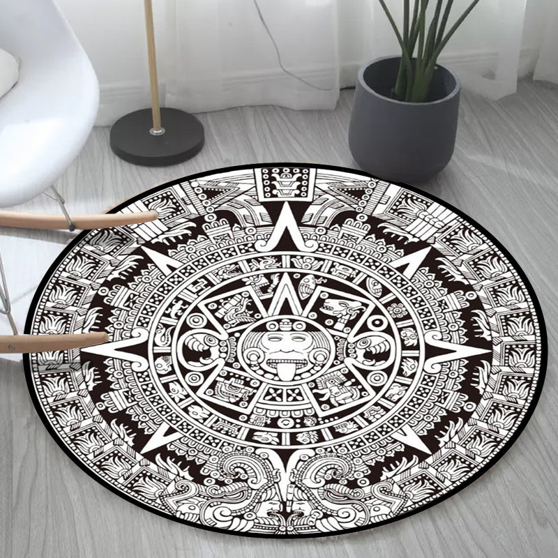 Black and White Bedroom Rug Southwestern Tribal Circle Pattern Area Rug Polyester Non-Slip Washable Carpet Clearhalo 'Area Rug' 'Rugs' 'Southwestern' Rug' 1584801