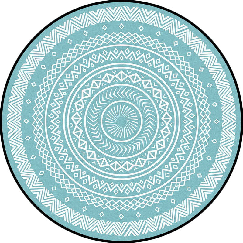 Blue Bedroom Rug Bohemian Circle Chevron Diamond Pattern Area Rug Polyester Pet Friendly Carpet Clearhalo 'Area Rug' 'Bohemian' 'Rugs' Rug' 1584816