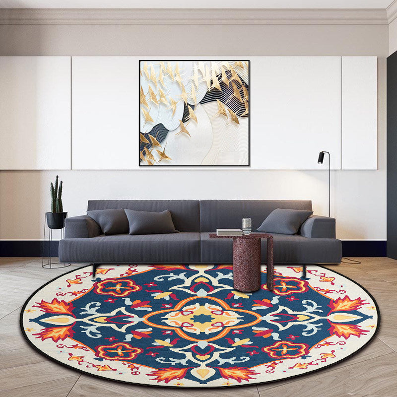 Moroccan Living Room Rug in Blue Floral Motif Print Rug Polyester Machine Washable Area Rug Royal Blue Clearhalo 'Area Rug' 'Moroccan' 'Rugs' Rug' 1584904