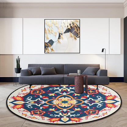 Moroccan Living Room Rug in Blue Floral Motif Print Rug Polyester Machine Washable Area Rug Royal Blue Clearhalo 'Area Rug' 'Moroccan' 'Rugs' Rug' 1584904
