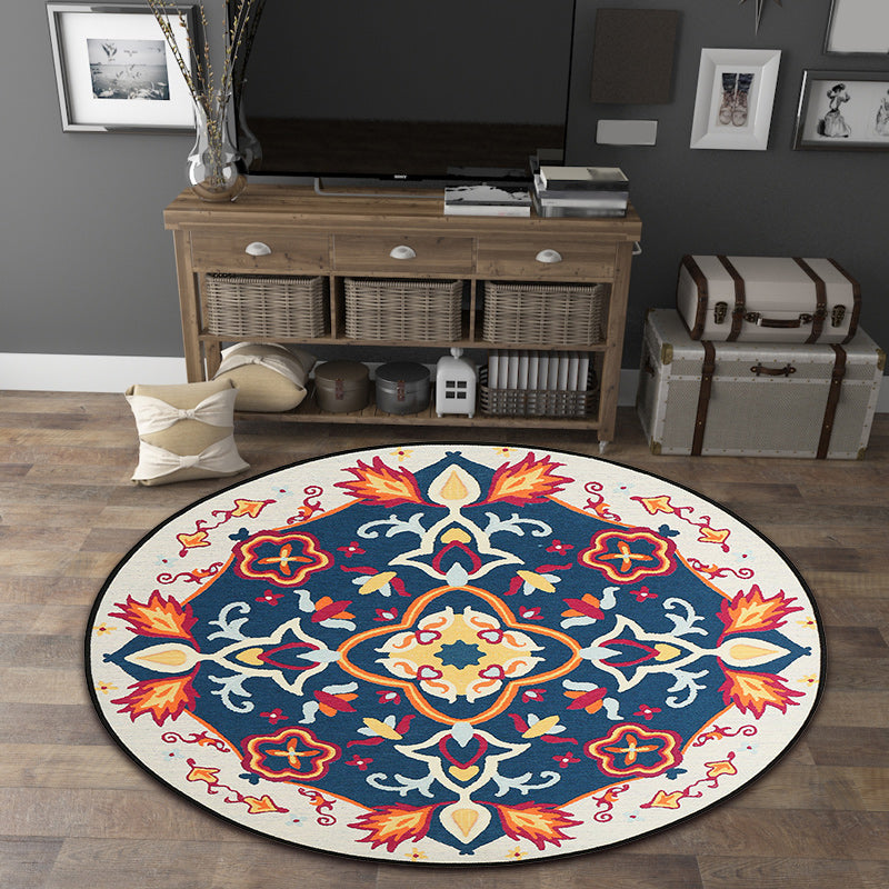 Moroccan Living Room Rug in Blue Floral Motif Print Rug Polyester Machine Washable Area Rug Clearhalo 'Area Rug' 'Moroccan' 'Rugs' Rug' 1584905