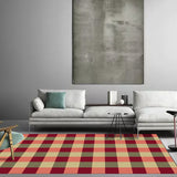 Red and Brown Bedroom Rug Modern Plaid Stripe Pattern Area Rug Polyester Stain-Resistant Machine Washable Carpet