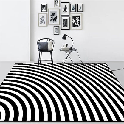 Black and White Bedroom Rug Novelty 3D Half Arc Pattern Area Rug Polyester Non-Slip Stain-Resistant Carpet Black Clearhalo 'Area Rug' 'Rug' 1584919