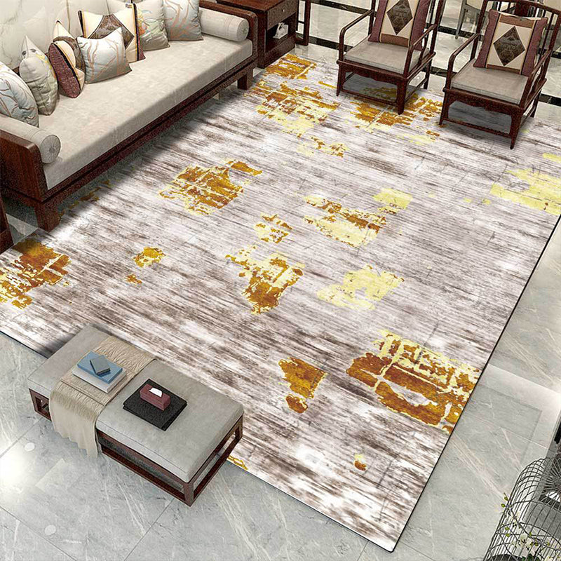 Industrial Space Dye Print Rug Yellow and Grey Polyester Rug Machine Washable Anti-Slip Backing Area Rug for Bedroom Yellow Clearhalo 'Area Rug' 'Rug' 1584943