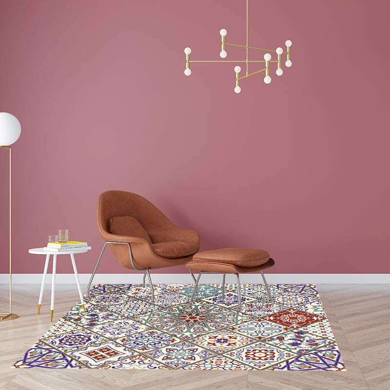 Ivory Bedroom Rug Moroccan Floral Geometry Pattern Area Rug Polyester Non-Slip Pet Friendly Carpet Clearhalo 'Area Rug' 'Moroccan' 'Rugs' Rug' 1584952