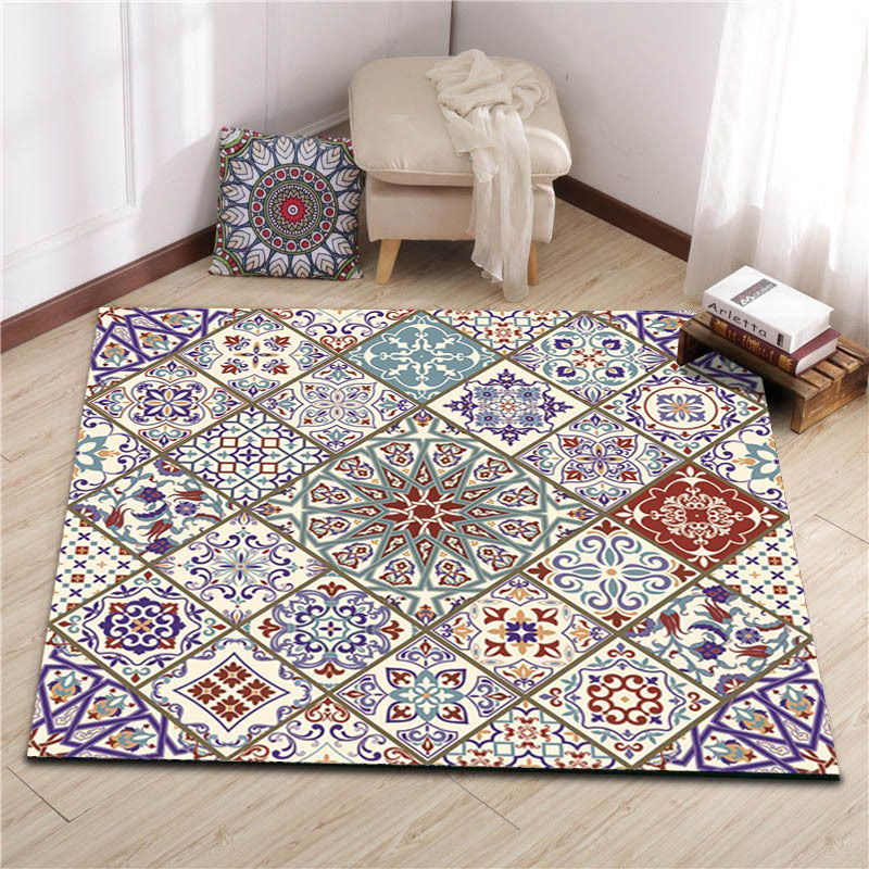 Ivory Bedroom Rug Moroccan Floral Geometry Pattern Area Rug Polyester Non-Slip Pet Friendly Carpet Clearhalo 'Area Rug' 'Moroccan' 'Rugs' Rug' 1584953
