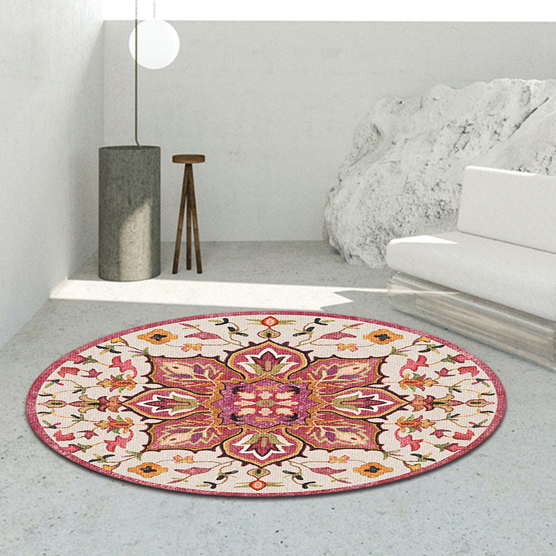 Oriental Moroccan Rug in Ivory Flower Leaf Pattern Rug Polyester Non-Slip Backing Carpet for Home Decoration Clearhalo 'Area Rug' 'Moroccan' 'Rugs' Rug' 1584988