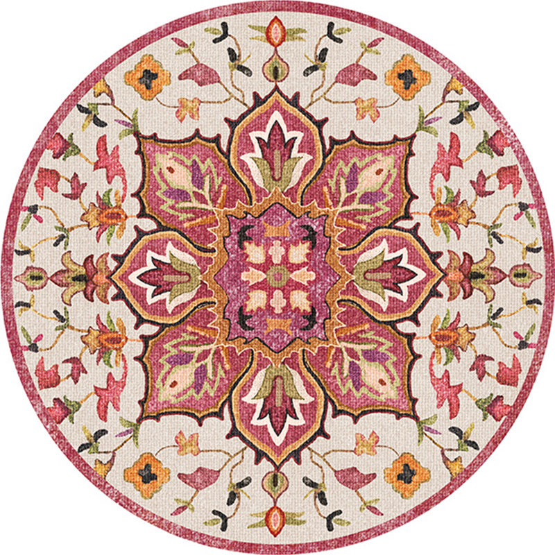 Oriental Moroccan Rug in Ivory Flower Leaf Pattern Rug Polyester Non-Slip Backing Carpet for Home Decoration Clearhalo 'Area Rug' 'Moroccan' 'Rugs' Rug' 1584989