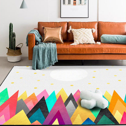 Casual Novelty Rug in White Triangle Circle Color Block Pattern Rug Polyester Stain-Resistant Carpet for Home Decoration White Clearhalo 'Area Rug' 'Rug' 1585003