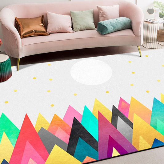 Casual Novelty Rug in White Triangle Circle Color Block Pattern Rug Polyester Stain-Resistant Carpet for Home Decoration